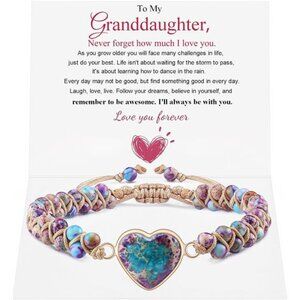 Jasper Heart Bracelet Adjustable Beaded Braided Handmade Jewelry Gift for Women